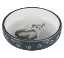 Keramická miska pro kočky s krátkým nosem 0,3l/15cm šedo/bíl
