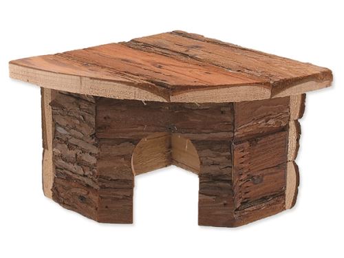 Domek SMALL ANIMAL Rohový dřevěný s kůrou 16 x 16 x 11 cm 1ks