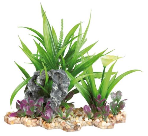 Plastová akvarijní rostlina se sklakou, na podstavci 18 cm