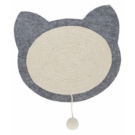 JUNIOR škrabací podložka s hračkou, tvar kočičí hlavy 40 x 35 cm přírodní/šedá