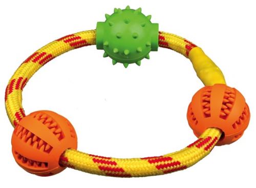 DENTAfun kroužek z lana se 3 míčky tvr.guma 20 cm TRIXIE