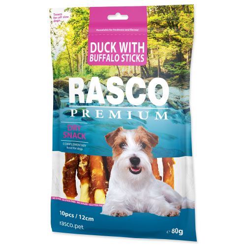 Pochoutka RASCO Premium tyčinky bůvolí obalené kachním masem 80g