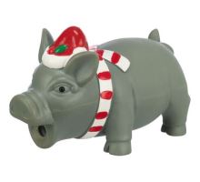 Xmas PIG - vánoční latexové prasátko, 16 cm, výplň polyester, šedá